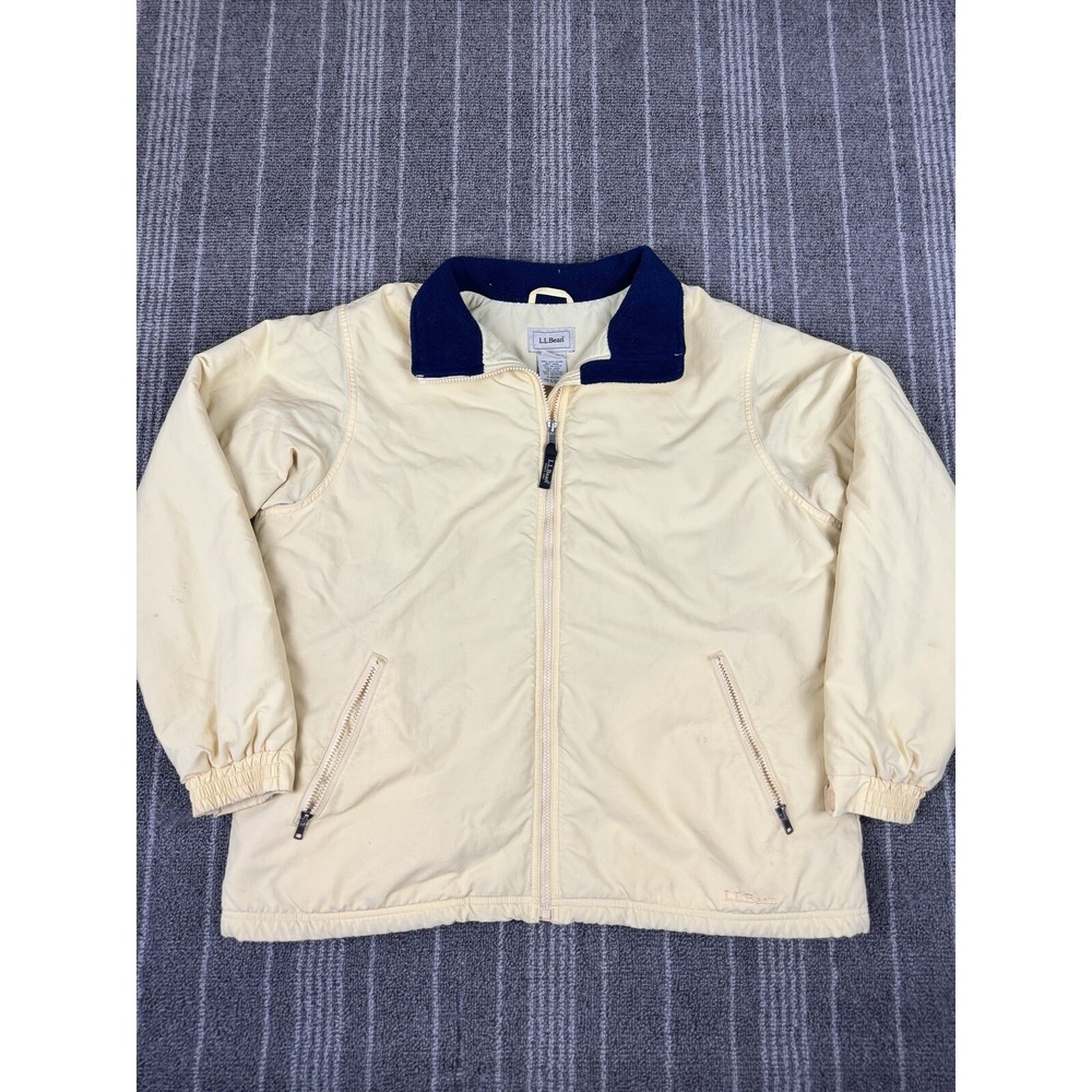 LL Bean Jacket Womens XL Yellow Vtg Windbreaker Fleece Lined Polartec Full Zip